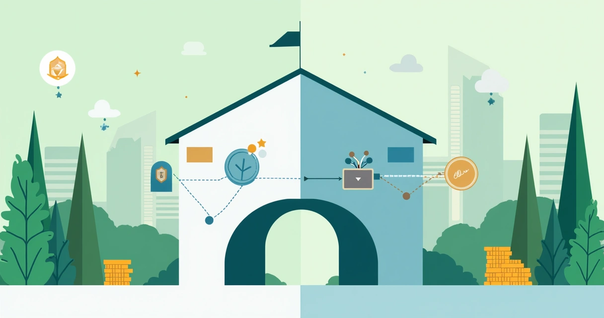 Ilustração corporativa plana mostrando ícones de gateway de pagamento e intermediador, com elementos digitais e financeiros ao fundo
