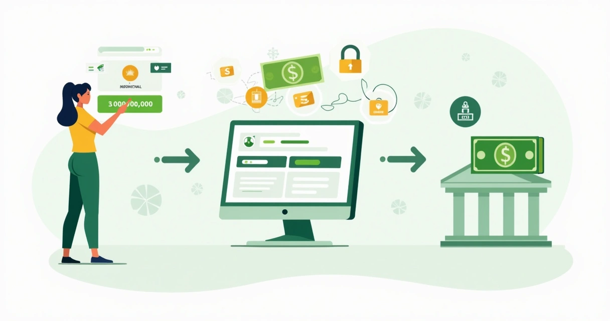 Ilustração flat mostrando etapas do pagamento em loja dropshipping, com checkout, análise, aprovação e depósito bancário