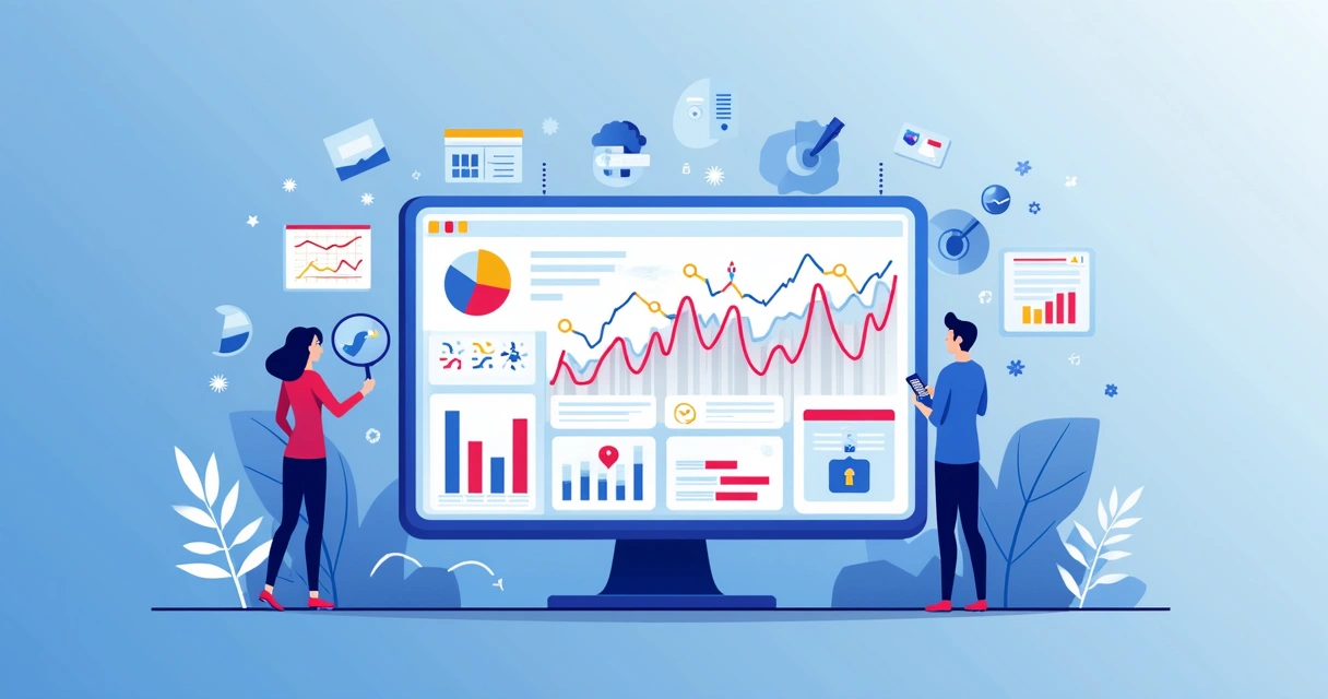 Ilustração corporativa em estilo flat mostrando uma plataforma digital robusta suportando alto volume de transações com gráficos e dados em fundo azul