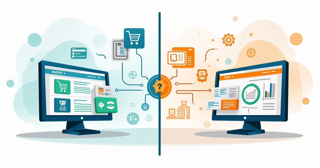 Ilustração corporativa mostrando comparação entre plataforma digital e ERP na gestão de vendas