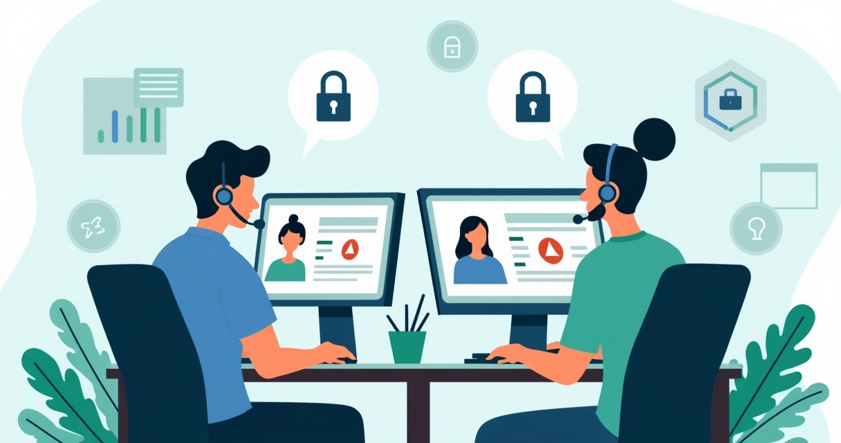Ilustração corporativa flat de equipe de suporte revisando perfis para liberar contas bloqueadas