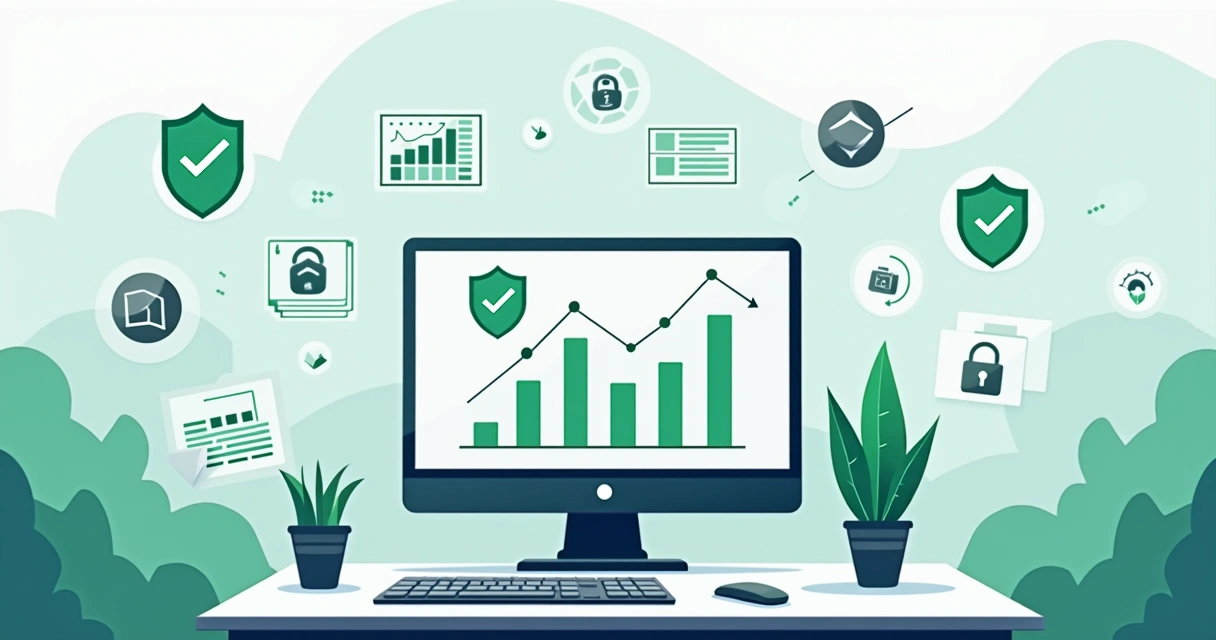 Ilustração corporativa plana mostrando um computador em uma mesa com gráficos de segurança e cadeados digitais ao redor, representando confiabilidade em gateways de pagamento menos conhecidos