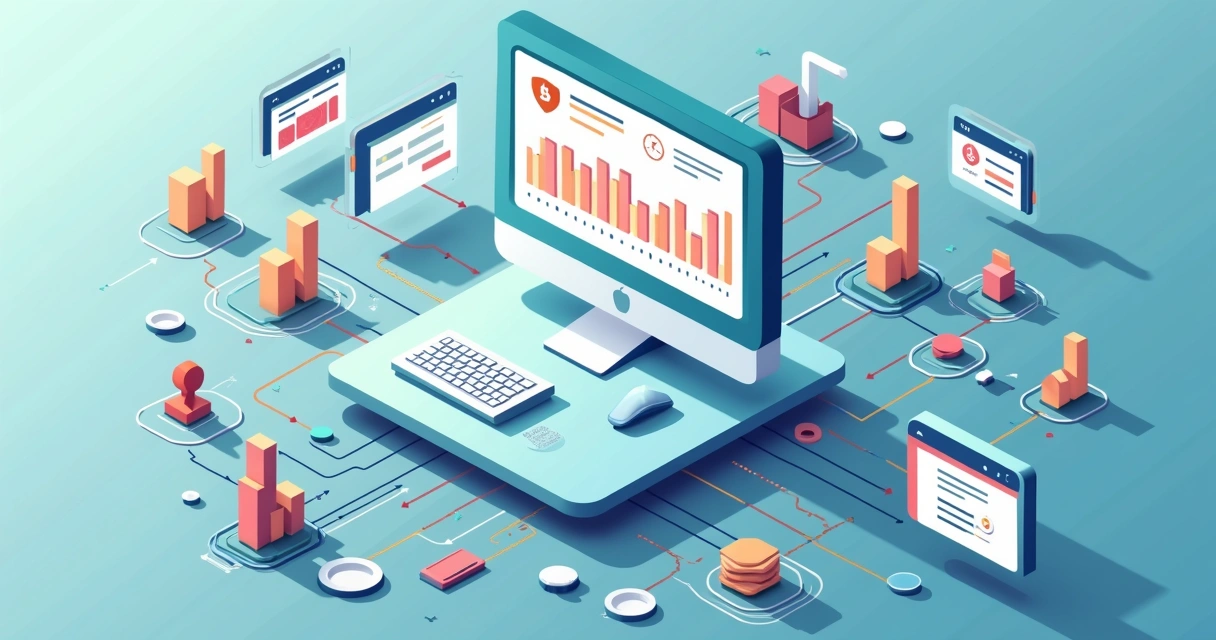 Ilustração corporativa flat mostrando integração de gateways de pagamento com SaaS e e-commerce híbrido